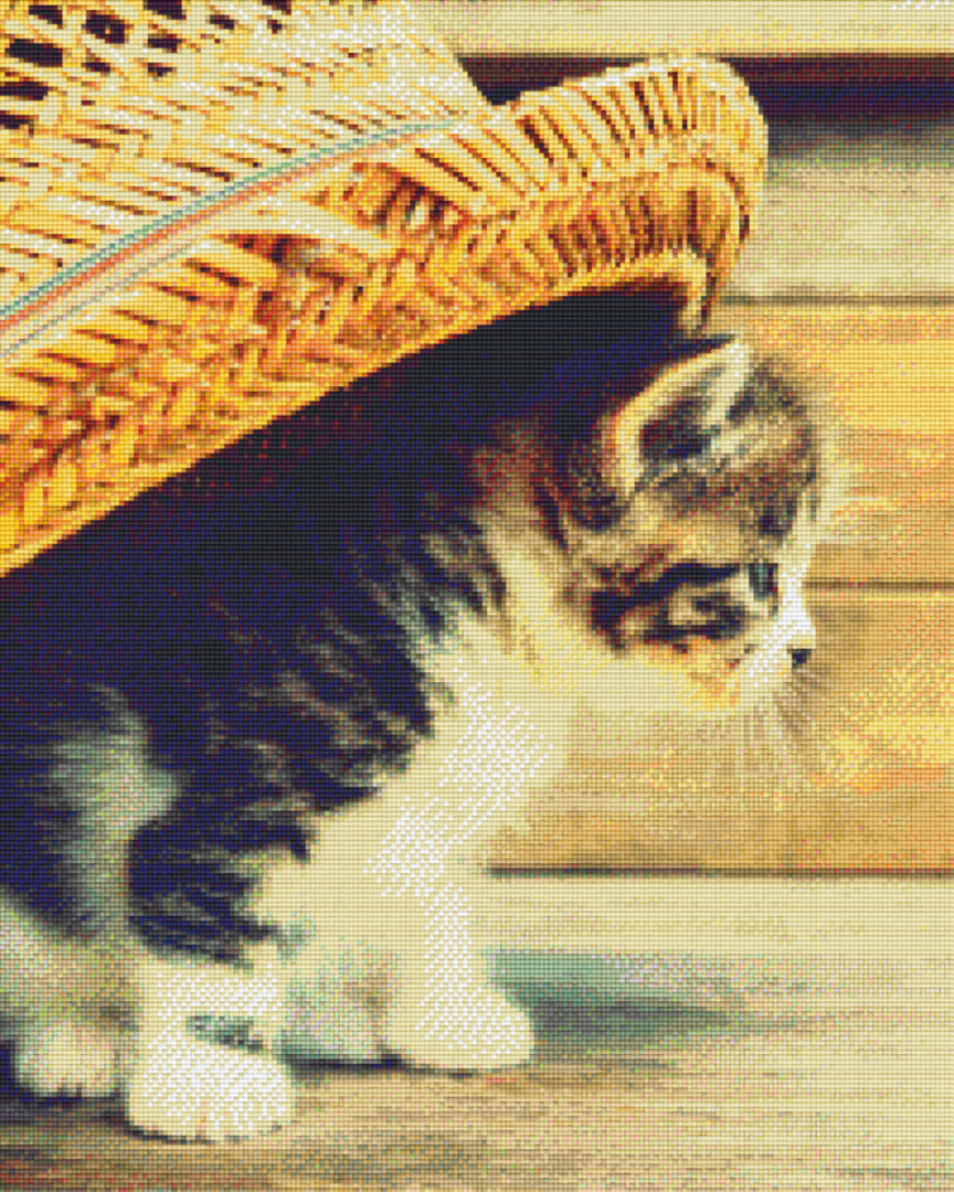Kitten Under Hat Twenty-Five [25] Baseplate PixelHobby Mini-mosaic Art Kit image 0